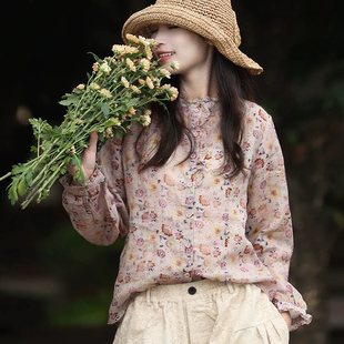 衬衣上衣女 春季 长袖 休闲印花甜美木耳边领碎花衬衫 清仓捡漏 新款