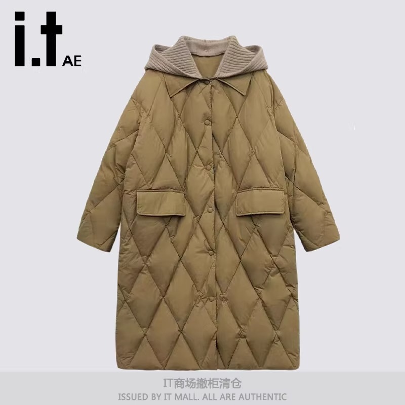 过膝中长款棉服女式戴帽棉衣冬季轻薄棉袄高个韩版大衣~清仓捡漏