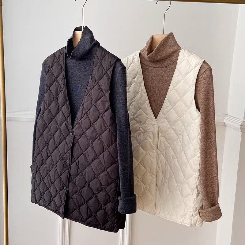菱格轻薄短款棉服内胆女大衣伴侣内搭羽绒棉马甲V领背心~清仓特价