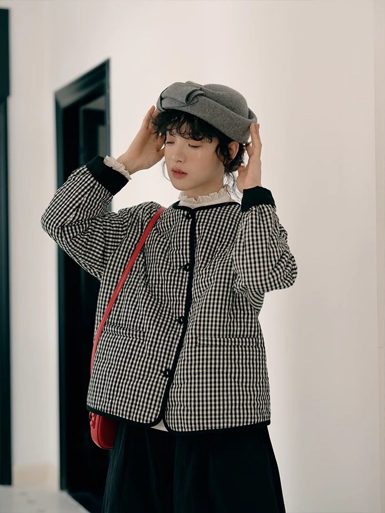 清仓特价~轻熟文艺黑白格棉服保暖外套短款日系穿搭开襟棉衣女冬,女士内衣/男士内衣/家居服,保暖上装,淘宝优惠券,粉丝福利购,淘宝优惠卷
