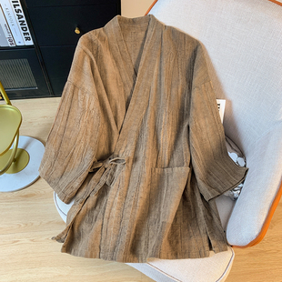 中式棉麻衬衣女春季复古斜襟宽松禅意上衣改良汉服外套~清仓外贸