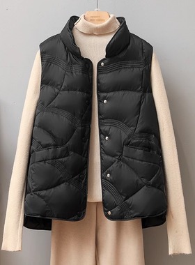 反季清仓~2024新款黑色百搭夹棉马甲女秋冬外穿时尚立领马夹外套