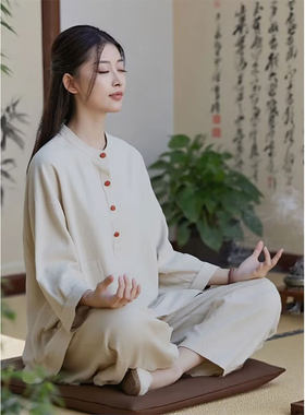 禅服棉麻居士服女式秋季新款
