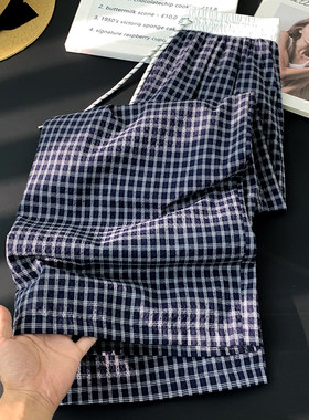 复古格子裤松紧腰休闲裤女夏