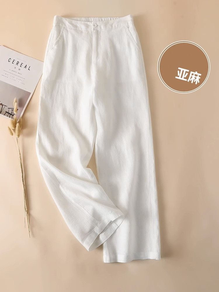清仓特价~亚麻宽松阔腿女裤棉麻垂感高腰九分显瘦休闲直筒长裤子