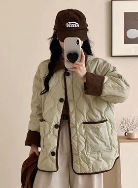 反季羽绒棉服女小香风轻薄短款撞色翻领菱格秋冬外套潮~特价