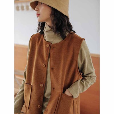 女款毛呢马甲秋冬大衣内搭内胆马夹短款叠穿小背心外套~外贸清仓