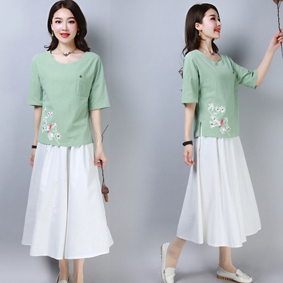 夏装大码时尚刺绣两件套