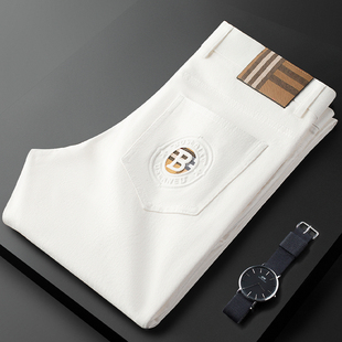 轻奢高端夏季薄款新疆棉亲肤白色牛仔裤男修身小直筒休闲裤子男士