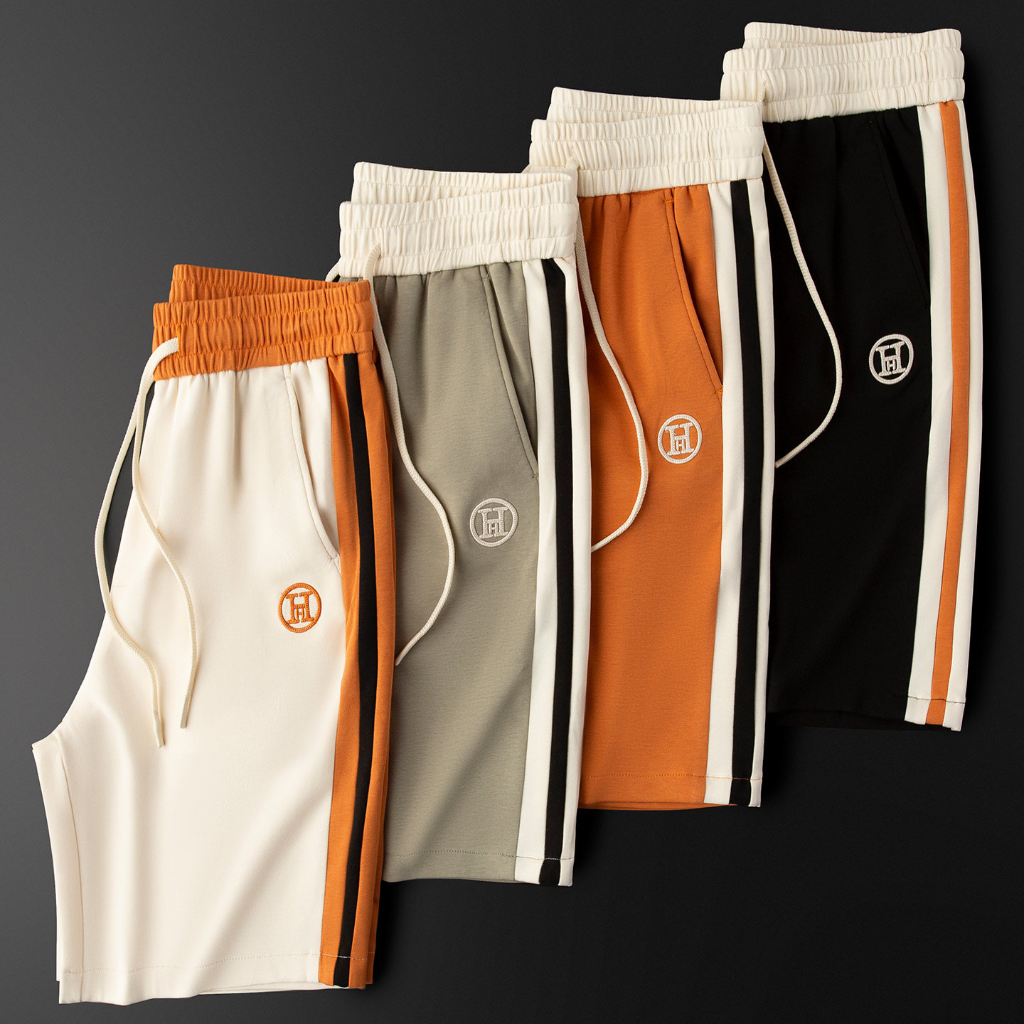 高级感H刺绣休闲运动短裤男款2025新款夏季薄款宽松直筒五分裤潮