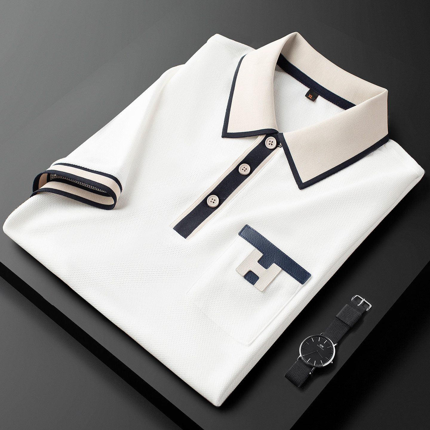 轻奢高端撞色拼接polo衫男短袖夏季薄款翻领时尚百搭潮流半袖T恤