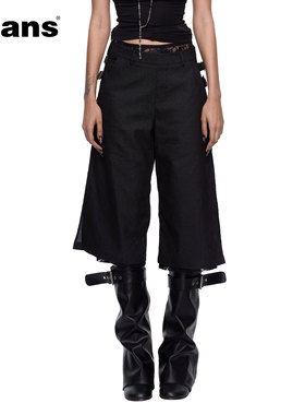 24ans Lace patchwork jeans | 黑白两色蕾丝拼接阔腿中裤牛仔裤