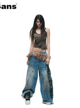 24ANS LTD 轻亚punk吊带 ⑴remake拼接⑵不对称设计⑶做旧铁牌