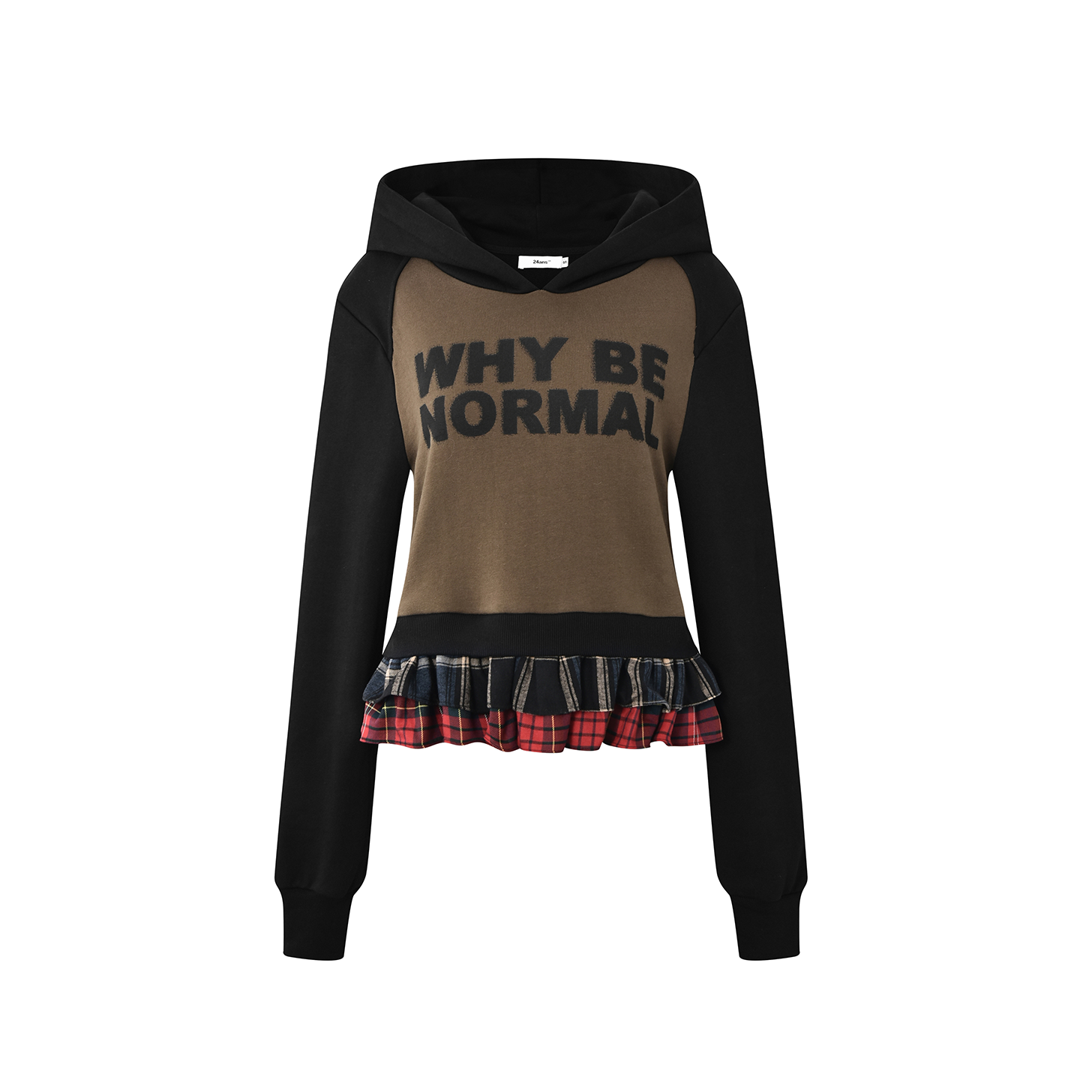 24ans remake | 撞色短款连帽早春款女卫衣格纹拼接花边裙摆