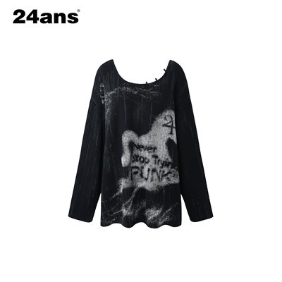 24ANS LTD 【新年限定】斜肩 一字肩两穿做脏针织衫