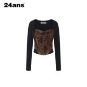 24ANS LTD 毛绒豹纹拼接打底