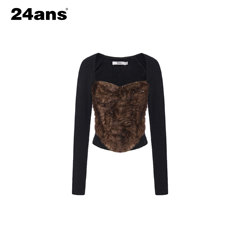 24ANS LTD 毛绒豹纹拼接打底