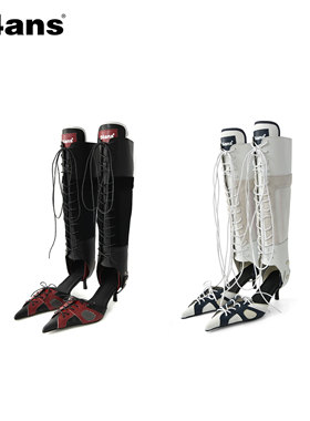 24ans removable strap boots | PU皮拼接可拆卸绑带高跟凉鞋靴子