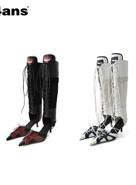 24ans removable strap boots | PU皮拼接可拆卸绑带高跟凉鞋靴子