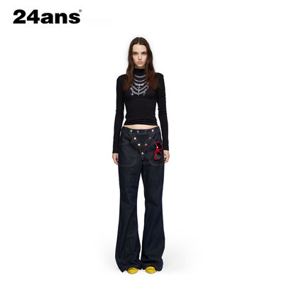 24ANS可拆卸三角门襟微喇牛仔裤