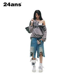 24ANS 朋克grunge牛仔⑴黄泥浸染⑵破坏毛须边⑶remake铆钉 LTD