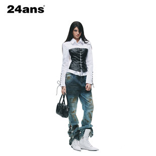 24ANS LTD 千禧punk衬衫⑴假两件结构⑵抽绳调维度⑶手动铆钉