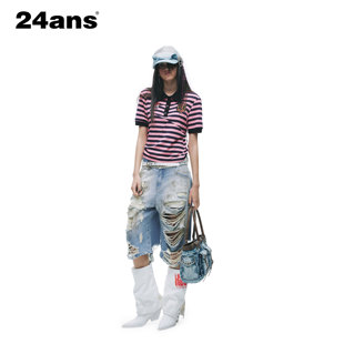 24ANS LTD 朋克grunge中裤 ⑴分体腰头⑵泥染套色做脏⑶手工破坏
