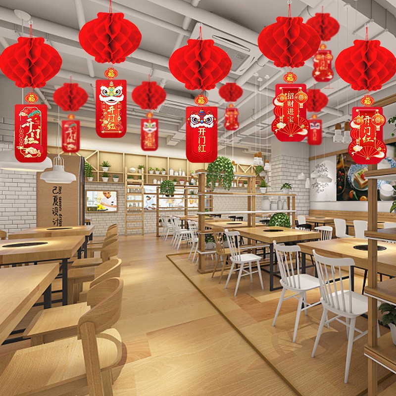2026新年开门红装饰蜂窝纸灯笼挂件超市马年春节活动喜庆灯笼挂饰