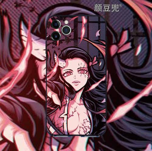 鬼灭之刃/祢豆子硅胶软玻璃壳手机壳适用苹果iPhone 11 12 13 14 PRO MAX XS XR 7 8plus 6华为一加小米VIVO