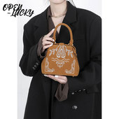 新中式 卢克叔叔 复古立体绣花手提包口金盒子包斜挎单肩包