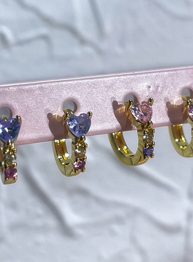 For Angel / 欧美ABG女孩原创铜镀真金不过敏粉紫色爱心耳圈耳环