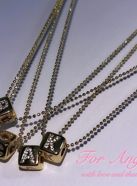 字母项链微镶锆石铜镀金