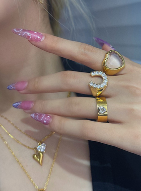 angel辣妹马蹄钛钢18k金保色锆石