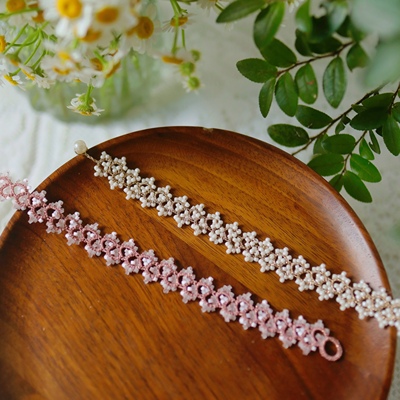 手工蕾丝梭编人鱼姬手链小红书同款高级感气质女小众礼物可定制