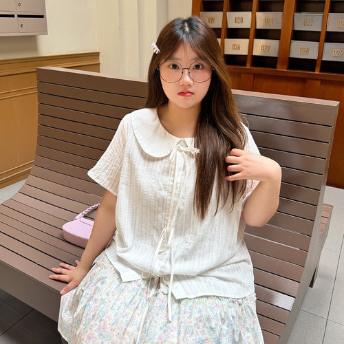 YUZI鱼子娃娃领短袖衬衫百搭显瘦