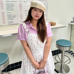 YUZI鱼子法式甜美碎花背带裙蝴蝶结遮胯收腰显瘦A字短裙大码女装