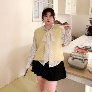 YUZI鱼子韩系针织圆领马夹大码 微胖mm显瘦遮肉200斤减龄马甲 女装