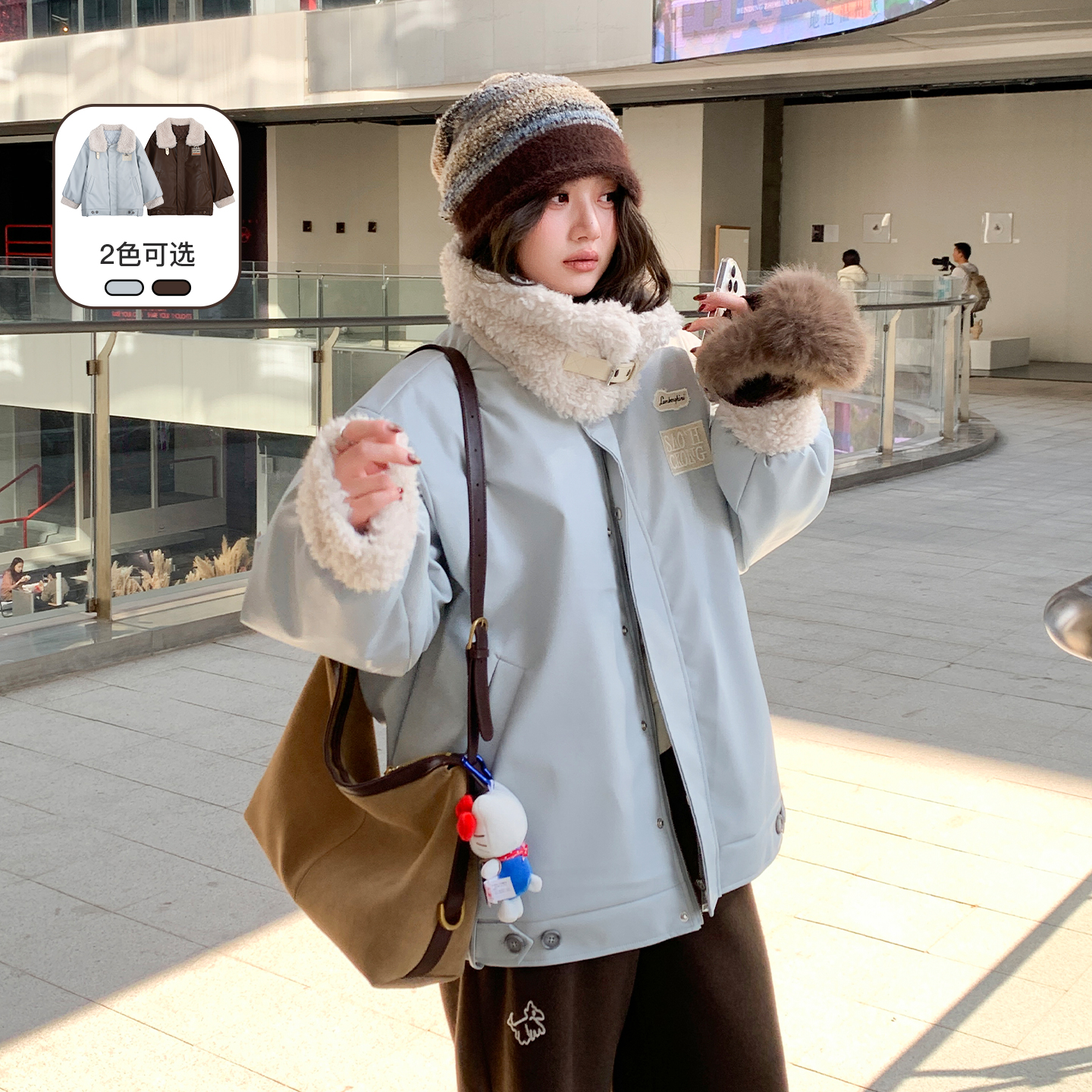 YUZI巴恩风棉服外套加绒加厚大码