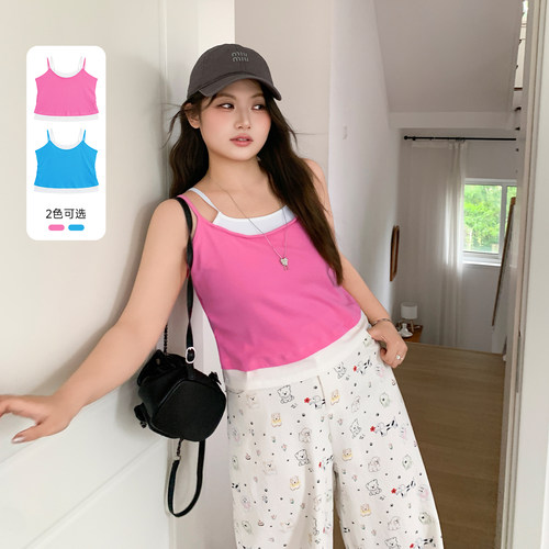 YUZI鱼子甜美风撞色吊带背心女