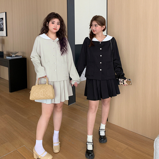 微胖mm显瘦遮肉200斤温柔灵动复古学院 YUZI鱼子大码 时尚 套装 女装