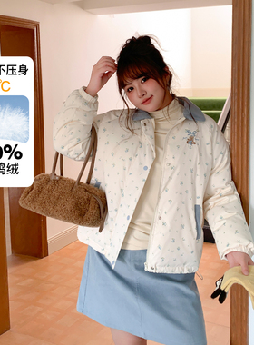 YUZI鱼子少女碎花90白鸭绒羽绒服女短款冬季加厚宽松外套大码女装