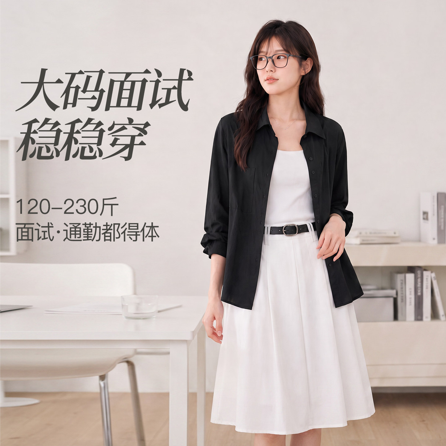 YUZI鱼子通勤面试套装衬衫吊带半裙三件套正式场合微胖大码女装
