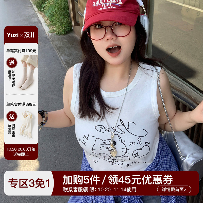 YUZI鱼子手绘猫咪印花背心童趣