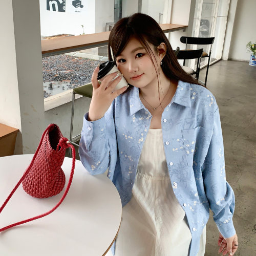 UZI鱼子慵懒花卉衬衫印花禅意女