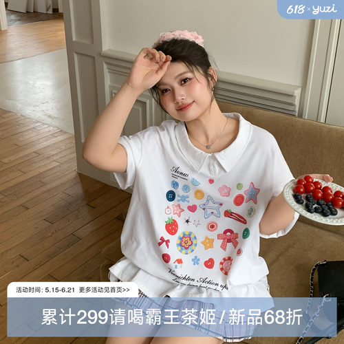YUZI鱼子韩版卡通印花Polo领短袖