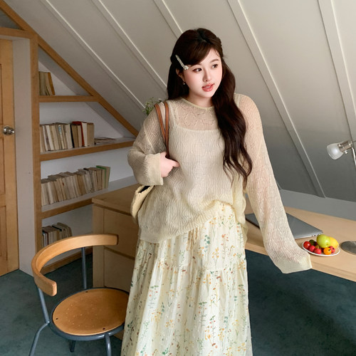 YUZI鱼子法式田园风套装大码女装
