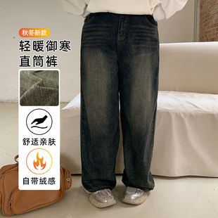 YUZI鱼子轻暖磨毛加绒牛仔裤 冬微胖mm妹显瘦遮肉200斤 子大码 女装
