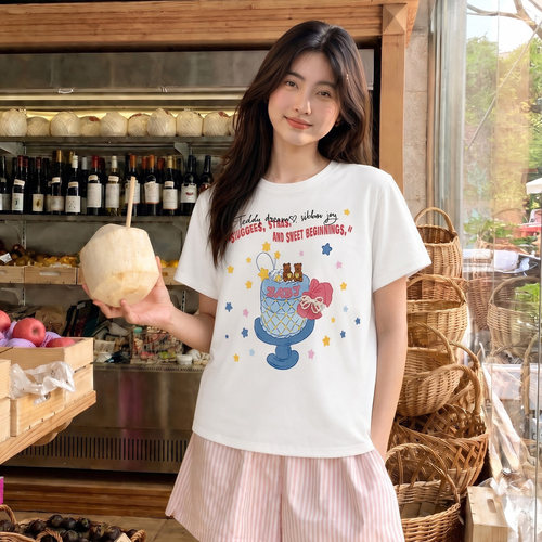 YUZI鱼子甜美卡通印花短袖T恤