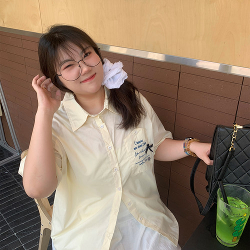 YUZI鱼子纯棉刺绣衬衫蝴蝶结甜酷