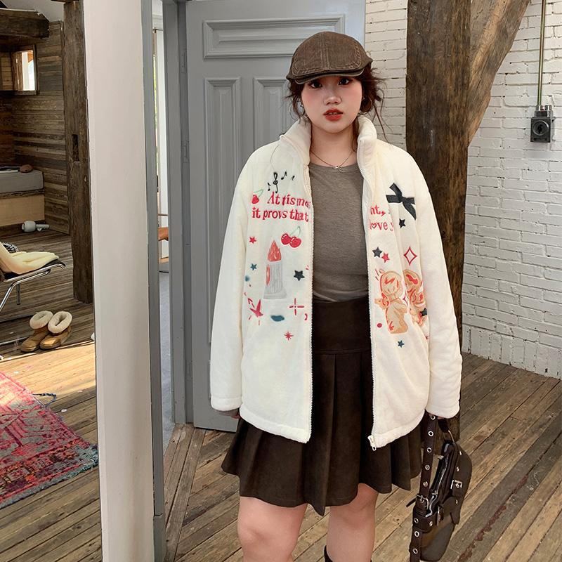 YUZI鱼子毛绒印花棉服外套御寒